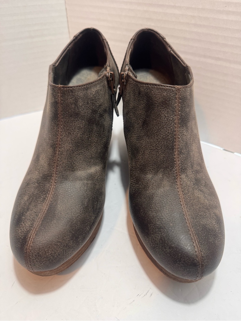 Dr. Scholl’s Harlie Harlow Wedge Booties Brown Faux Leather Ankle Boots Size 10M